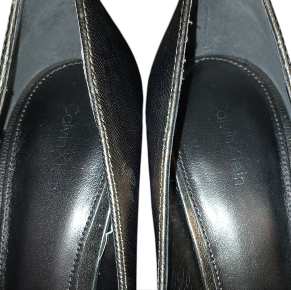 Calvin Klein Caleigh Metallic Leather Peep Toe Pumps Silver Platform Hee… - Picture 5 of 12